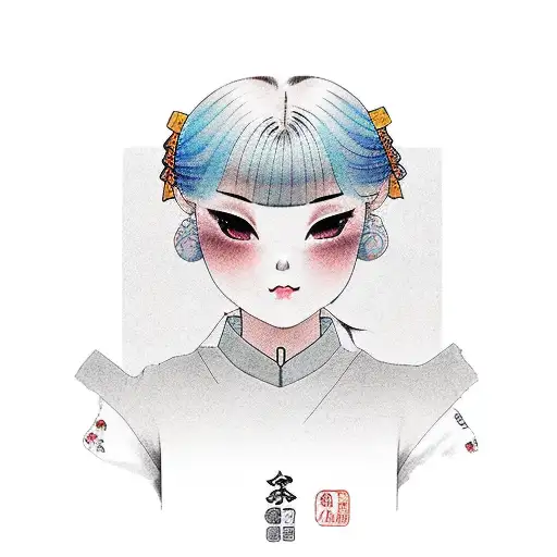 a cute girl with a square hairstyle and a choker  tattoo design idea