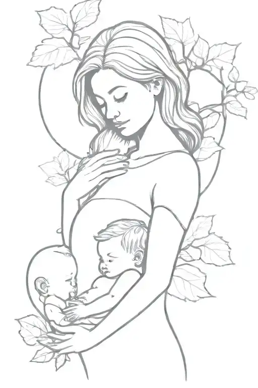 mom holding one baby boy nature like trees tattoo design idea