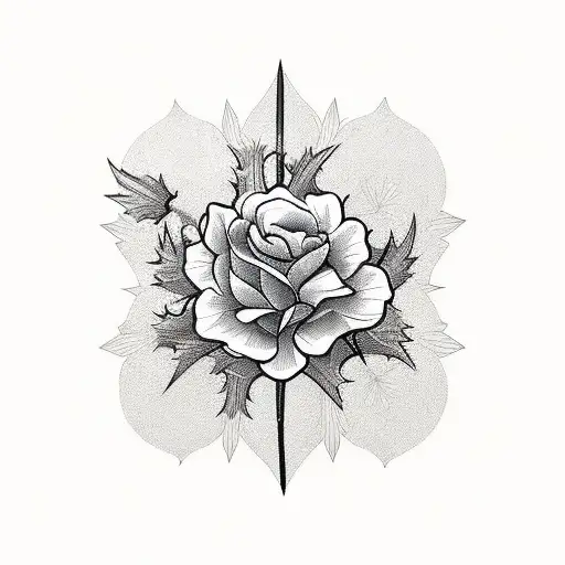 a design with a rose, a thistle, a maple leaf, a clover and a daffodil  tattoo design idea