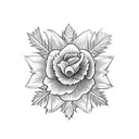 a design with a rose, a thistle, a maple leaf, a clover and a daffodil  tattoo design idea