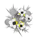 a design with a rose, a thistle, a maple leaf, a clover and a daffodil  tattoo design idea