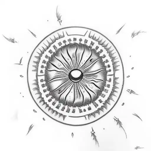 sun with doves and clouds tattoo design idea