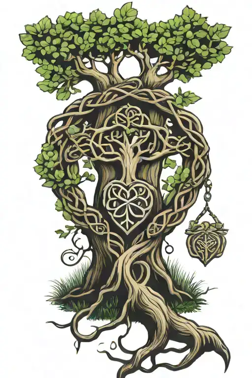 tree of life intertwined with Celtic knots and claddagh tattoo design idea