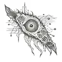 an ephemeral representation of lies/gossip in the form of jagged lines with many eyes between them. forearm tattoo tattoo design idea