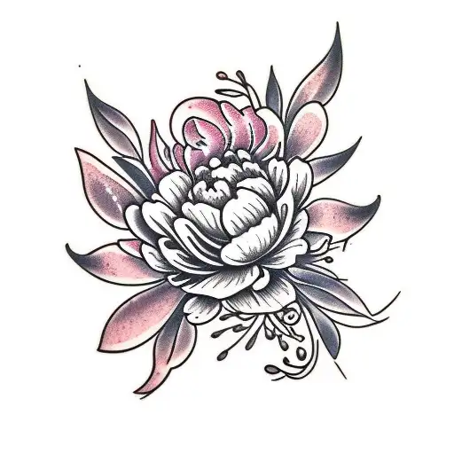 grape hyacinth and peony tattoo design idea