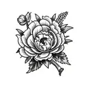 grape hyacinth and peony tattoo design idea
