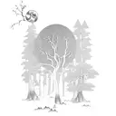 A mystical forest scene with hidden dolmens and goblins lurking in the shadows tattoo design idea