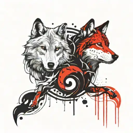 yin yang wolf heads facing each other tattoo design idea