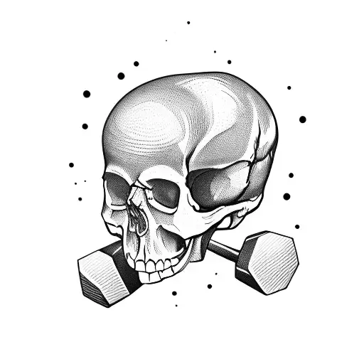 Dumbbell and skull tattoo design idea