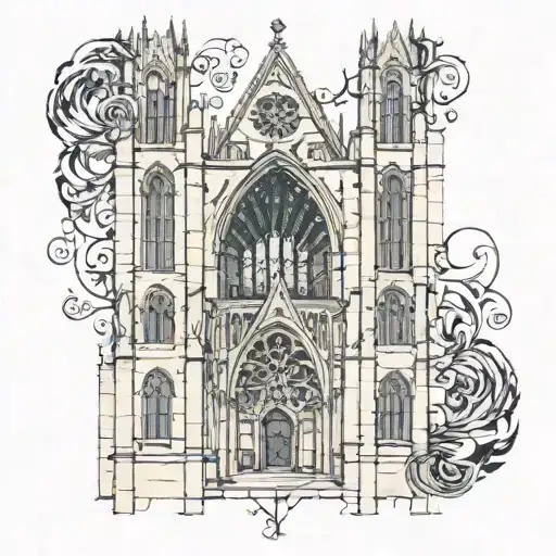 Gothic cathedral painting manuscript tattoo design idea