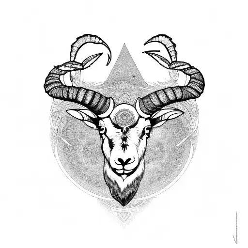 big horned ram with a crab underneath with a mandala in the shell tattoo design idea