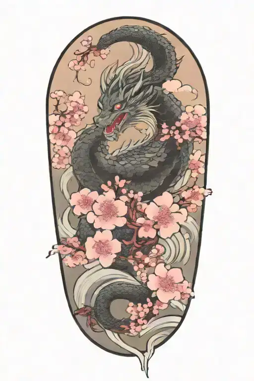 Dragon with Clouds and Cherry Blossom tattoo design idea