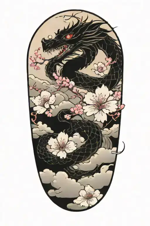 Dragon with Clouds and Cherry Blossom tattoo design idea