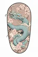 Dragon with Clouds and Cherry Blossom flowers tattoo design idea