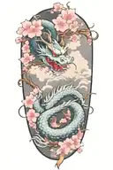 Dragon with Clouds and Cherry Blossom flowers tattoo design idea