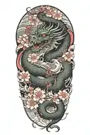 dragon tattoo with cherry blossoms and clouds surrounding tattoo design idea