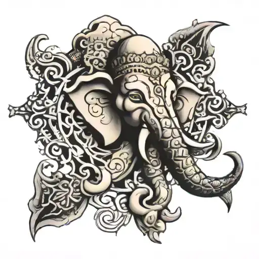 Trishul with damru, sudarshan chakra, ganesha tattoo one tattoo design idea