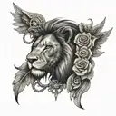 lion side face clock chain cross rose wing cloud tattoo design idea