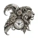 lion side face clock chain cross rose wing cloud tattoo design idea