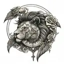 lion side face clock chain cross rose wing cloud tattoo design idea