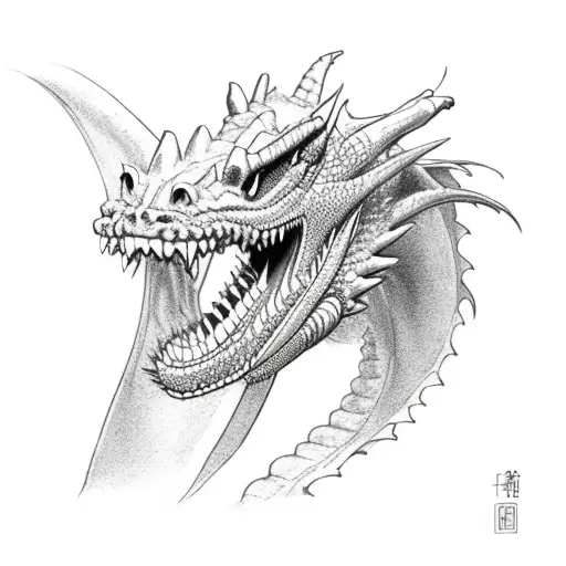 Dragon with open mouth, without scales tattoo design idea