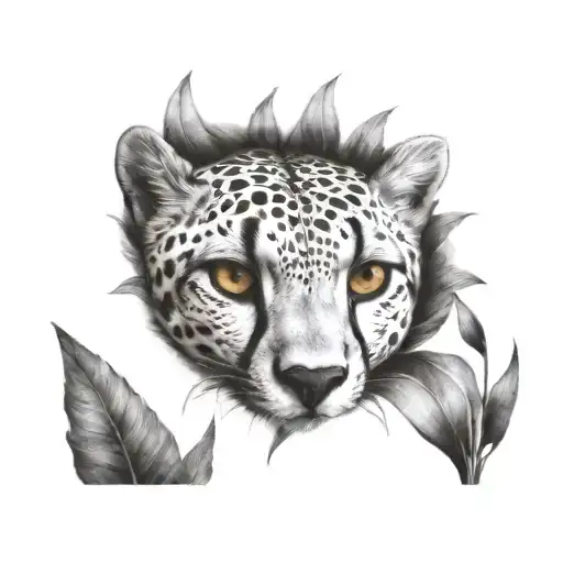 cheetah eye hiding in dark plants tattoo design idea