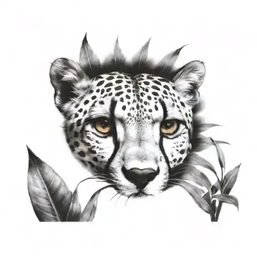 cheetah eye hiding behind dark plants tattoo design idea