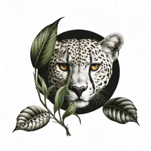 cheetah eye hiding behind dark plants tattoo design idea