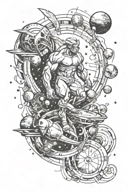 Incorporate elements of bodybuilding and space into a tattoo design tattoo design idea