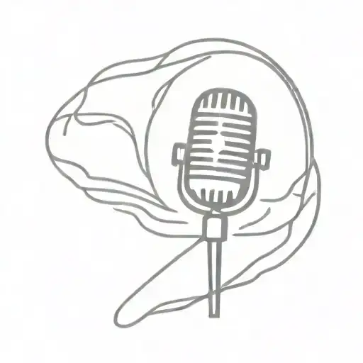 A vintage microphone with sound waves forming the shape of a podcast logo tattoo design idea