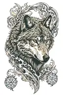 wolf in fire flames tattoo design idea