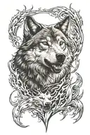 wolf in fire flames tattoo design idea