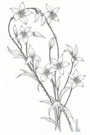 thin long snowdrops violets and chrysanthemums tattoo design idea