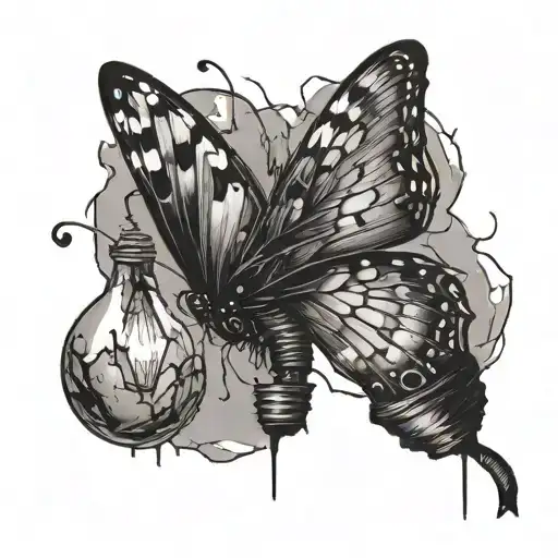 A butterfly coming out of broken lightbulb with don't let this darkness fool you all lights turned off can be turned on tattoo design idea