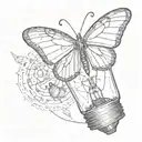 A butterfly coming out of broken lightbulb with don't let this darkness fool you all lights turned off can be turned on tattoo design idea