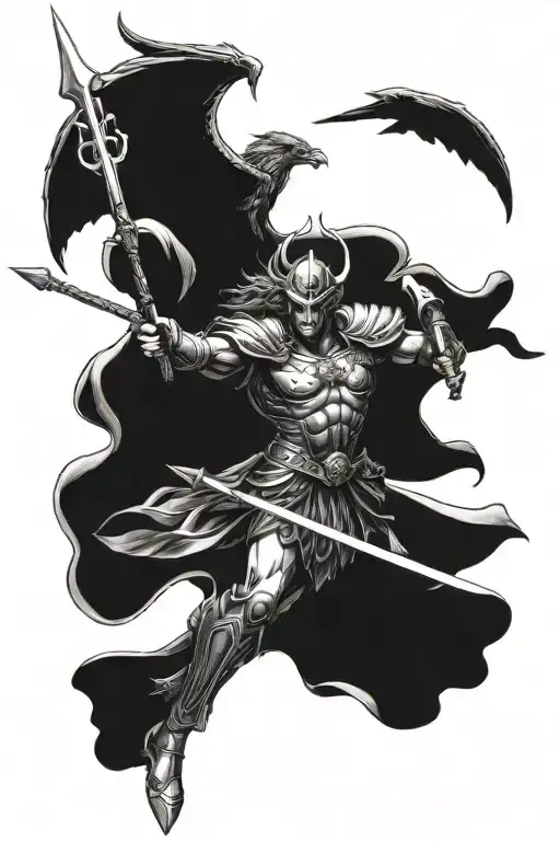 Saint michael driving his spear through sin tattoo design idea