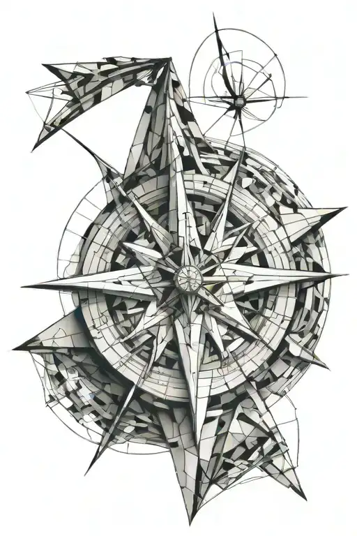 geometric sculpture and compass tattoo design idea
