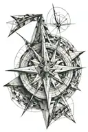 geometric sculpture and compass tattoo design idea