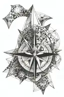 geometric sculpture and compass tattoo design idea