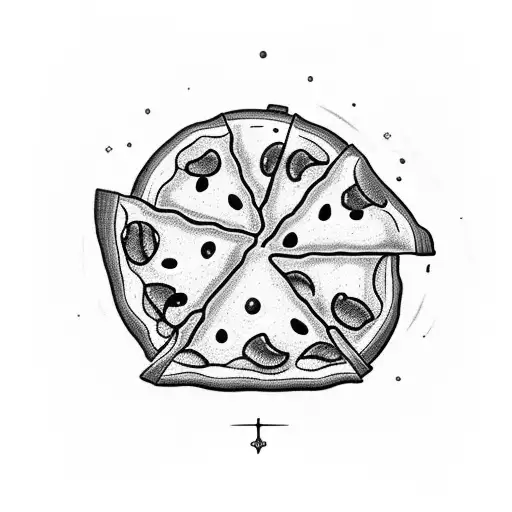 A black-grey tattoo of a pizza slice with a Taylor Swift lyric incorporated into the design tattoo design idea