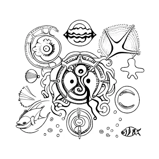 beach, deep sea, snorkeling, psychedelic, trance tattoo design idea