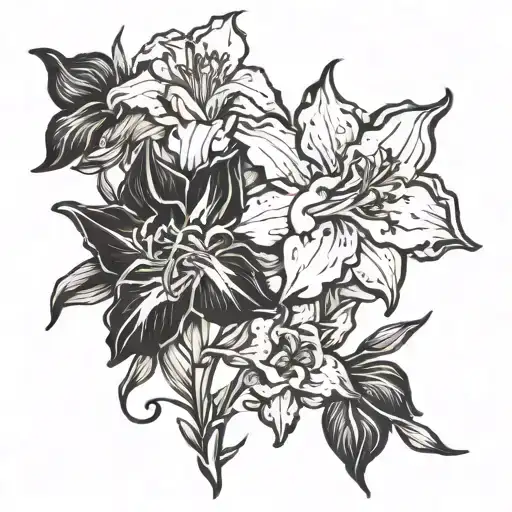 gladiolus flower, cosmos flower, narcissus flower tattoo design idea