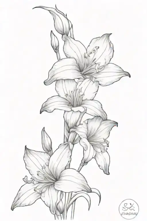 gladiolus flower, cosmos flower, narcissus flower tattoo design idea