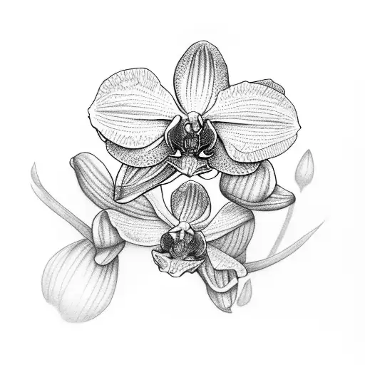 Dotwork "Orchid With Name Carol" Tattoo Idea BlackInk AI
