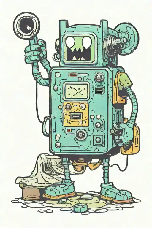 BMO character from the cartoon "Adventure Time" looking in the mirror tattoo design idea