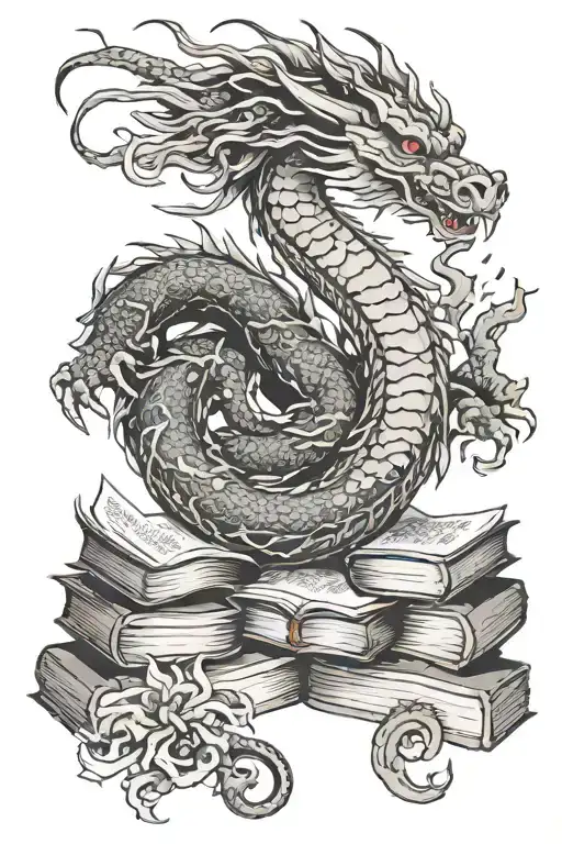 dragon with books  tattoo design idea