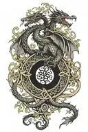 dragon wrapping through a celtic tree of life intertwined tattoo design idea
