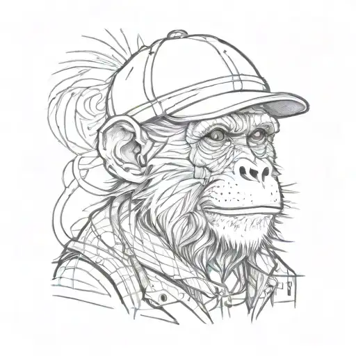 monkey wearing a flat cap tattoo design idea