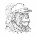 monkey wearing a flat cap tattoo design idea