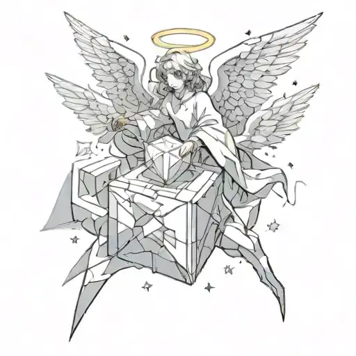 An angel protects the cube of fate   tattoo design idea